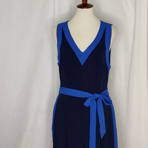 Anthropologie Elevenses Jumpsuit 10 Beca Blue Colorblock Wide Leg Copped Cut Out - Picture 8 of 15